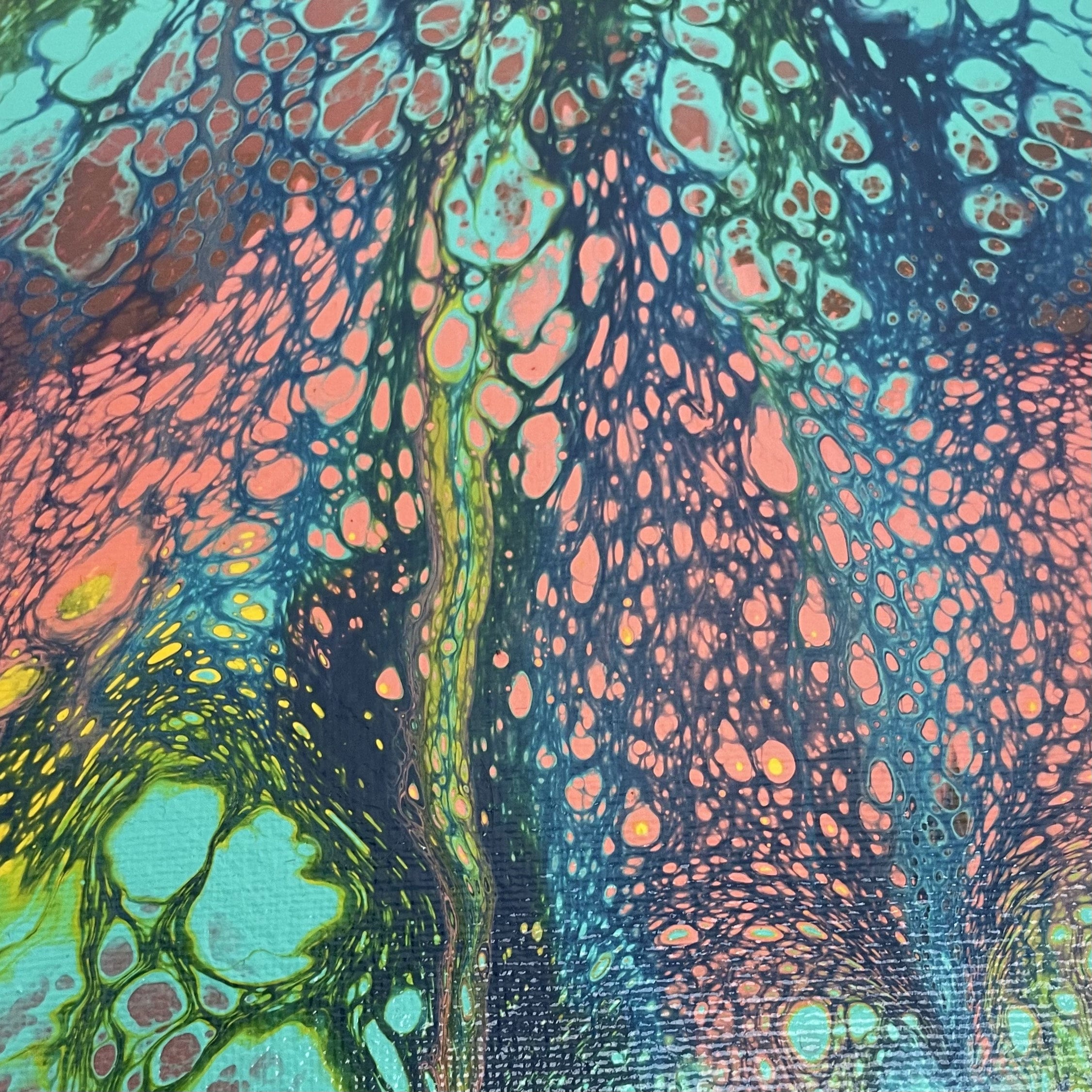 Green and yellow pour paint